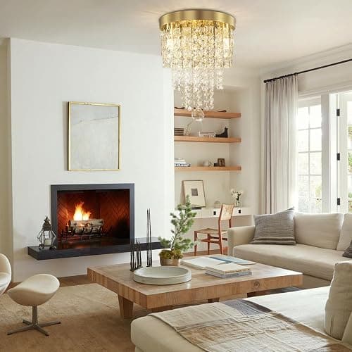 TISLYCO Mini Gold Crystal Chandelier, 3 Light Modern Flush Mount Ceiling Light Fixture, Raindrop Ceiling lamp Beaded Crystal Pendant Lighting for Hallway, Bedroom, Living Room, Dining Room thumbnail 7