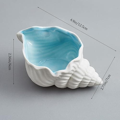 heqxwl Ceramic Jewelry Tray,Conch/Starfish/Shell Trinket Dish, Aqua Shell Trinket Dish Ceramic Ring Earring Holder Ocean-themed Decorative Trinket Plate for Rings Necklaces Bracelet Watch Keys (A) thumbnail 3