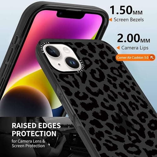 lioscre Cheetah Print Phone Case for iPhone 13 / iPhone 14 6.1" Case with 2 Pack Tempered Screen Protector, Cute Leopard Pattern Design Funda Shockproof TPU Soft Clear Cover for Women Girls, Black thumbnail 3