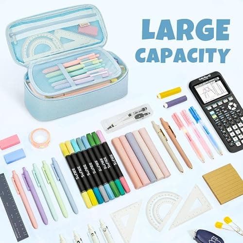 SUNEE Cute Pencil Case, Large Capacity Pencil Pouch, Big Storage Organizer for Stationery, Zipper Pen Bag, Back to School Supplies, Office Organizer Makeup Bag, for Teen Girl Boy Men Women, Blue thumbnail 3