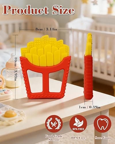 Chuya Easter Teether French Fry Baby Toys 0-6 6-12 12-18 Months,French Fries Shape Teething Toy Baby Teething Relief Infant Toys Sensory Toys for Babies Soothes Sore Gums Boys Girls Gift Easy-Grasp thumbnail 3