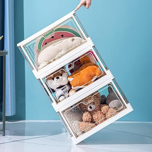 HYBRIDEAS 3-Pack Clear Stackable Storage Bins with Lids Magnetic Doors Open Front Foldable Folding Plastic Craft Containers Large Closet Organizers Box for Bedrooms Living Rooms Study Kids' Toys 24 QT thumbnail 6