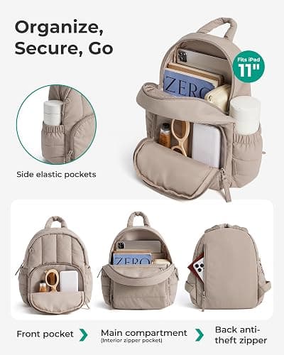 BAGSMART Mini Backpack for Women, Lightweight Puffer Small Backpack Purse, Quilted Casual Travel Daypack, Cute Water-Resistant Bookbag for Daily, Brown thumbnail 4