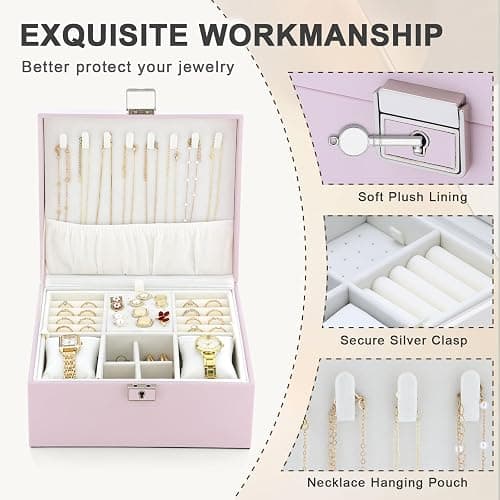 IBURTEN Jewelry Organizer Boxes for Women,Travel Jewelry Case, 2 Layers Removable Jewelry Box,Storage for Necklace, Bracelet, Earring,Rings,Jewelry Box Gifts for Women Girls thumbnail 4