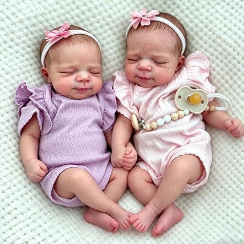 Anano Reborn Baby Dolls Silicone Full Body-18 in Realistic Baby Doll Lifelike, Reborn Twins Girls, Full Silicone Babys Doll Twins That Look Real Life Babys Posable with Accessories thumbnail 3
