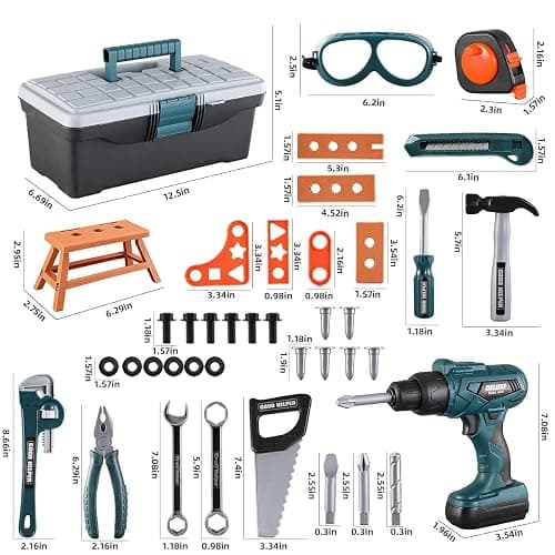 Kids Tool Box–Zealous 48 PCS Pretend Play Tools Toys for Toddler,Electric Drill Kids Tool Kit for Boys & Girls Ages 3-8 Years Old, Construction Tool Kit Playset for Boys thumbnail 2