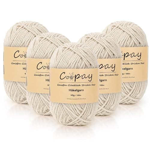 Coopay Wolle zum Häkeln, 225g (5x45g) Weiches Häkelgarn, 5 Faiding Wolle zum Stricken, Babywolle zum Häkeln für Anfänger, Super Weich Häkelgarn Babywolle für Häkel- und Strickprojekt - Khaki Weiß - Image 1