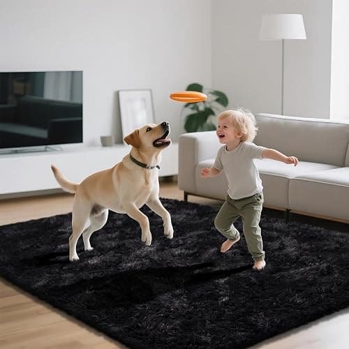 Shag Area Rugs for Bedroom Living Room,5X8 Ultra Soft Fluffy Area Rugs for Dorm,Indoor Carpet Nursery Rugs for Kids Girls Room Home Decor, Black thumbnail 2
