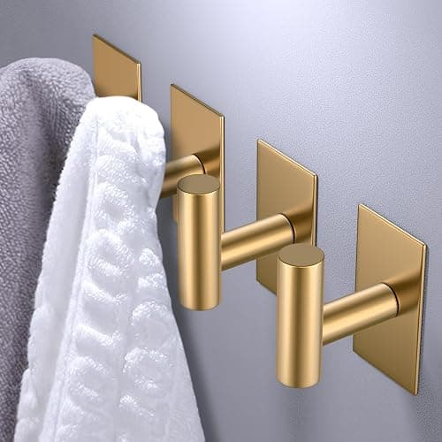 VAEHOLD Wall Towel Hooks, Heavy Duty Sticky Holder Waterproof Towel Hooks for Hanging Coat, Clothes, Closet Hook Wall Mount for Kitchen (Gold, 4 Pack) thumbnail 4