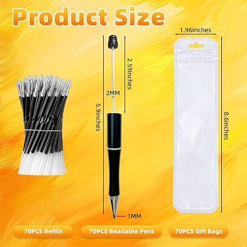 210 Pieces DIY Beadable Pen Bulk Kit – 70PCS Ballpoint Pen with Refills & Bags – Perfect for Beads Pens Supplies, Beaded Pens for DIY Crafting – Office Supplies & Teacher Accessories (Black) thumbnail 3
