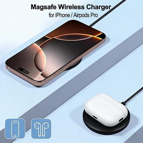 [Apple MFi Certified] iPhone Magnetic Wireless Charger 15W 6FT Mag-Safe Charging Pad with USB C Fast Wall Charger Block for iPhone 17 Pro Max/Air/16 Pro/16 Plus/15/14/13/12/AirPods Pro 3/2(Black) thumbnail 7