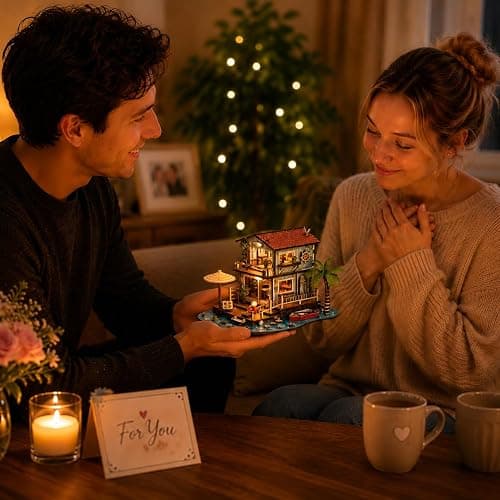 3D Wooden Puzzles for Adults, Seaside Cabin DIY Miniature House Kit with LED Light, Creative Booknook Kit, Ocean Theme Dollhouse Model Building Kit(244 pcs) thumbnail 7