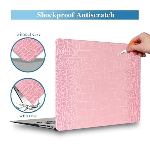 KEROM Compatible with Crocodile MacBook Air 13 inch Case 2021 2020 2019 2018 M1 A2337 A2179 A1932, Textured Elegant Luxury Aligator Skin Snakeskin PU Leather Hardshell Case & Keyboard Cover, Pink thumbnail 2