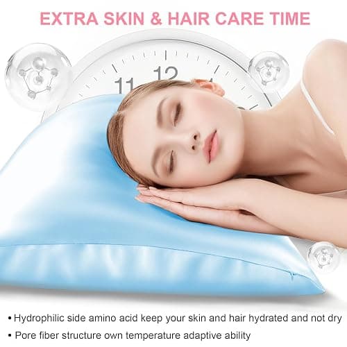 Mulberry Silk Pillow Cases Standard Size with Hidden Zipper, Ultra Smooth and Soft Breathable Cooling Silk Satin Pillowcase for Hair and Skin, Gifts for Women Men (Sky Blue, 20x26 Inches, 1 Pack) thumbnail 4