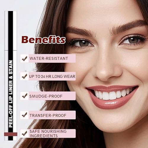 QCMME Lip Liner Stain Peel Off with Tweezer, Long Lasting Matte Lip Tattoo, Highly Pigmented Color Lip Tint Makeup, Waterproof, Transfer-proof Lipstain for Women, for All Skin Types Rose Pink thumbnail 3