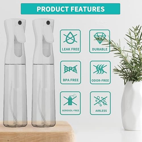 Spray Bottle for Hair 300ml/10.15oz, 2pcs Continuous Spray Bottle Empty Fine Mist Spray Bottles, Leak-Proof Clear Water Mister Spray Bottle for Hair Styling, Plants, Cleaning (2pcs 300ml, White) thumbnail 3