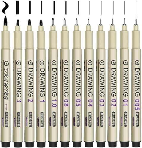 Micro Fineliner Drawing Art Pens: 12 Archival Waterproof Black Ink Fine Line Inking Markers Set Sketching Manga Watercolor Artist Drawing Art Supplies Gifts Stuff - Image 1