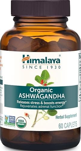 Himalaya Organic Ashwagandha Root, 60 Day Supply - Herbal Adrenal Support Supplements for Stress Relief and Energy Support - USDA Organic, Non-GMO, Vegan, Gluten Free, No Additives, 670 mg, 60 Caplets - Image 1