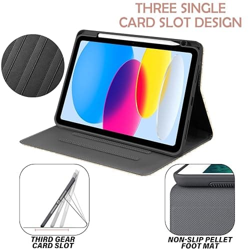 Deokke Premium Leather Compatible with iPad (A16) 11th Generation 11 Inch Case 2025,iPad 10th Generation 10.9 Inch Case 2022,Pencil Holder Crocodile Auto Sleep/Wake Cover Women Girls-Creamy White thumbnail 4