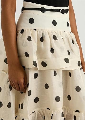 THLAI Women Polka Dot Maxi Skirt Ruffle Layered Long Skirt High Waist Asymmetrical Midi Skirt Summer Skirt thumbnail 6