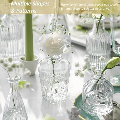 Glass Bud Vases Set of 40 PCS, Small Flower Vases for Wedding Centerpiece Table Decoration, Vintage Vase in Bulk for Flower Arrangements, Mini Vase for Birthday Party, Festival Home Decor,Clear thumbnail 5