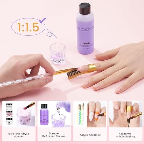 Acrylic Nail Kit with Everything: Beginners Practice Hand Acrylic Nail Powder Liquid Set with U V Lamp Drill in Gift Bag for Home Salon(Pink Bag) thumbnail 6