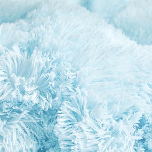 Blue Plush Pillow Covers, Fuzzy Fluffy Furry Shaggy Faux Fur Pillow Cases for Bedroom décor, Soft Blue Pillow Covers 26"x20" with Zipper Closure, Decorative Set of 2 thumbnail 5