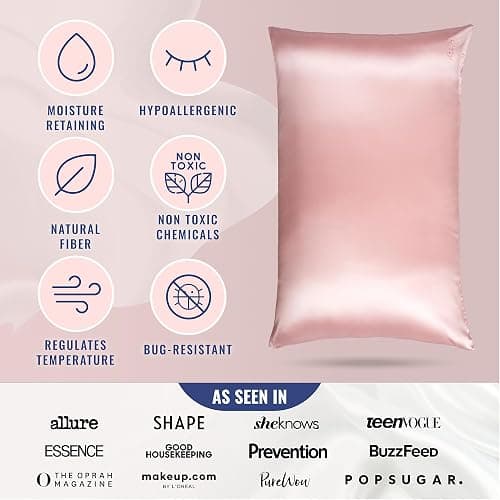 Blissy Silk Pillowcase - 100% Pure Mulberry Silk - 22 Momme 6A High-Grade Fibers - Silk Pillow Cover for Hair & Skin - Regular, Queen & King (Pink, Queen) thumbnail 4