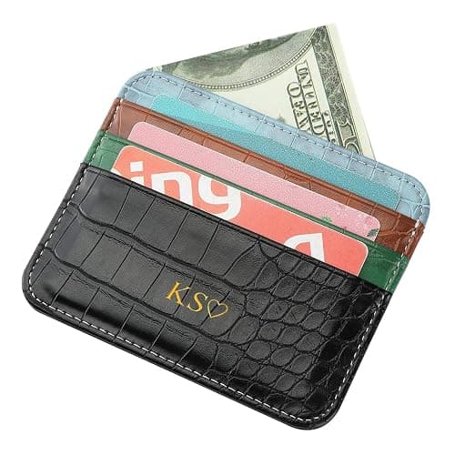 Personalisa Gold Silver Initial letters Credit Card Holder Wallet, PU Leather Ultra Slim Wallet, Thin Minimalist Credit Card Case Card Protector, Front Pocket Wallets for Men, Women (Black) thumbnail 4
