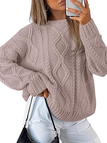 Trendy Queen Women's Oversized Cable Knit Crewneck Sweaters - Image 1