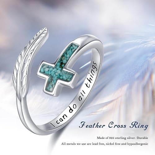 Turquoise/Moss Agate/Moonstone/Black Onyx/Lapis Lazuli/Labradorite/Tiger Eye Feather Ring 925 Sterling Silver Adjustable Ring Western Vintage Jewelry Gifts for Women thumbnail 6