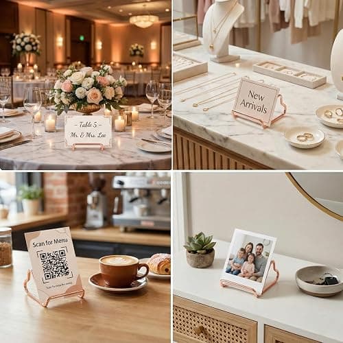 Qomamount Business Card Holder,Cute Heart-Shaped Metal Card Display Stand,Vertical Desktop Name Card Organizer,Small Phone Stand & Photo Holder for Office,Wedding,Reception,Exhibition(Rose gold) thumbnail 6