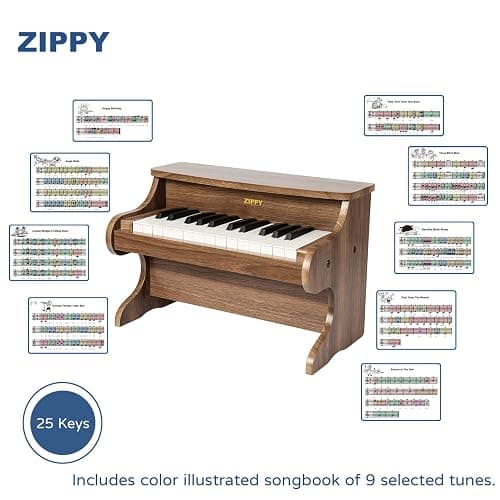 ZIPPY Kids Piano Keyboard, 25 Keys Digital Piano for Kids, Mini Music Educational Instrument Toy, Wood Toy for Toddlers Girls Boys (Walnut) thumbnail 5
