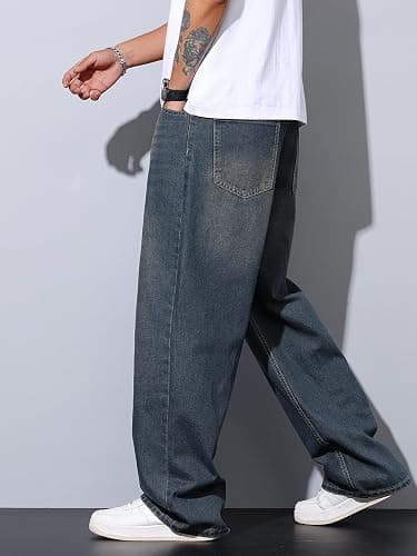 DFGIGT Mens Wide Leg Baggy Jeans Y2k Casual Fashion Loose Denim Pants Work Office Streetwear thumbnail 4