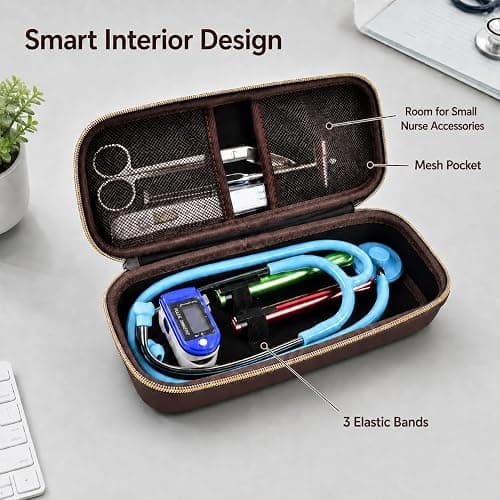 Stethoscope Case for 3M Littmann Classic III Monitoring/Lightweight II S.E/Cardiology IV Diagnostic/for MDF Acoustica Stethoscopes, Holder for Nurse Doctor Essentials & Medical Accessories, Brown thumbnail 3