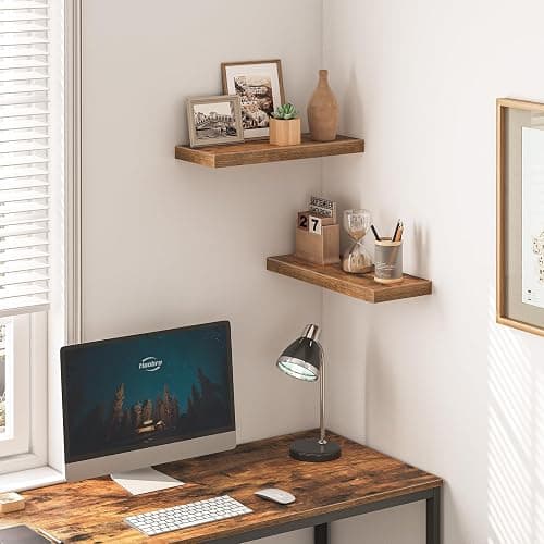 HOOBRO Floating Shelves for Wall, Wall Mounted Shelf Set of 2, 15.7" Hanging Shelf with Invisible Brackets, for Wall in Bathroom, Bedroom, Toilet, Kitchen, Living Room, Office, Rustic Brown BF40BJ01 thumbnail 6