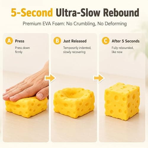 Squeezeluck Cheese Squishy Toy - Slow-Rising Fidget Toys for Stress Relief & Sensory Calming, Soft Foam Bread and Butter Cube Squeezy Balls for Desks & Classrooms, Perfect Palm Size (2.5" Yellow) thumbnail 3