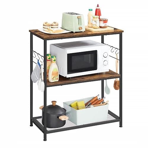 VASAGLE Bakers Rack, Kitchen Shelf, Kitchen Island, Microwave Oven Stand with 3 Open Shelves, 6 Hooks, Metal Frame, 15.7 x 31.5 x 35.4 Inches, Industrial, Rustic Brown and Black UKKI002B01 thumbnail 9