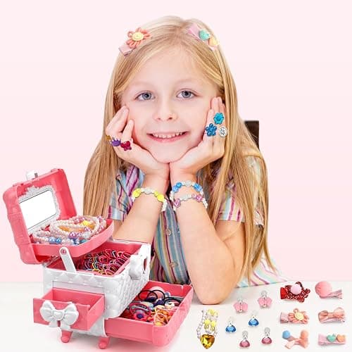 Kids Jewelry Kit Girls Toys, 153pcs Girls Dress Up Play Jewelry Set Kids Toys with Necklaces Bracelets Rings Earrings Hair Accessories and Storage Box, Christmas Birthday Gifts for 3-8 Year Old Girl thumbnail 2
