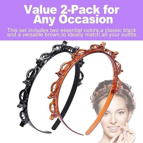 ZeriLion 2 Pack Double Layer Headband with Mini Clips Hair Styling Tool for Women Twist Braid Hair Band with 8 Attached Hairpins Easy DIY Hairstyle Accessories Black and Brown thumbnail 4