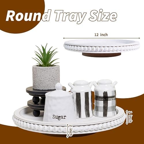 HPC Decor 12Inch Beaded Lazy Susan- Wooden Lazy Susan Organizer for Farmhouse Table Decor, Round Turntable for Table Cabinet,Countertop- Kitchen Turntable 360 Degrees Rotating Table Spinning Tray. thumbnail 3