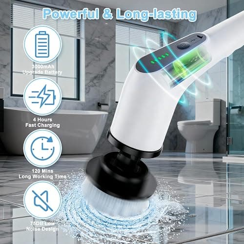 Homlab Electric Spin Scrubber, Cordless Cleaning Brush with 8 Replaceable Brush Heads, Shower Scrubber with Adjustable Extension Handle, Waterproof Power Scrubber for Bathroom Tile Floor Tub Car Walls thumbnail 6