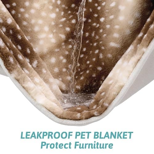 COZY KISS Waterproof Pet Blanket Deer Print for Large Dog & Cat, 30x40 inch | Luxury Fuzzy Fluffy Warm Plush Christmas Blanket for Women Sofa Bed Couch Chair, Liquid Pee Proof, Reversible & Soft, Brown thumbnail 3