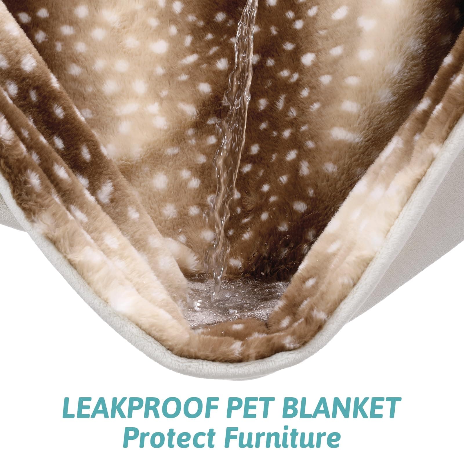 Cozy KISS Waterproof Pet Blanket, Soft Faux Fur Dog Blanket for Sofa Bed Couch, Liquid Pee Proof Throw for Puppy Cat Small Dog, Reversible Washable Plush, Double Sided, 30x40 in, Brown Deer Print thumbnail 3