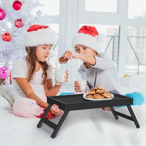 Artmeer Bed Tray Table with Folding Legs,Bamboo Breakfast in Bed for TV Table, Laptop Computer Tray,Eating,Snack Tray(Black) thumbnail 2
