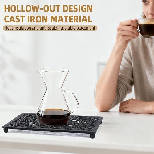 Notakia 9.6 x 6.3 Inch Cast Iron Trivet Set, Large Metal Trivets for Hot Dishes Pots Pans Decorative Kitchen Trivets, Heat-Resistant Trivet Mats for Quartz Countertops, Table Cooktop (Black, 2 Pack) thumbnail 4