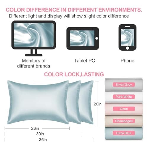 Mulberry Silk Pillow Cases 2 Pack Standard Size 20x26 Inches with Hidden Zipper, Ultra Smooth and Soft Breathable Cooling Silk Satin Pillowcase Set of 2, Better for Hair and Skin, Gifts for Women Men thumbnail 2
