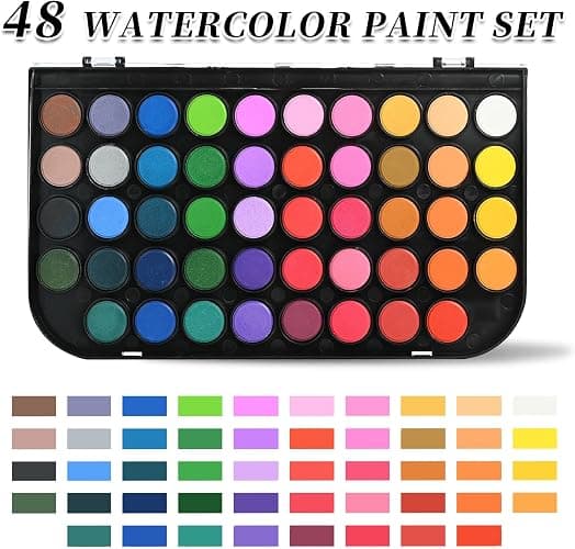GETHPEN Watercolor Paint,48 Colors Washable Watercolor Paint Set With Brush, Refillable Water Brush Pen, Palette, and Water-Washable Paints for Kids, Adults and Artists. thumbnail 3