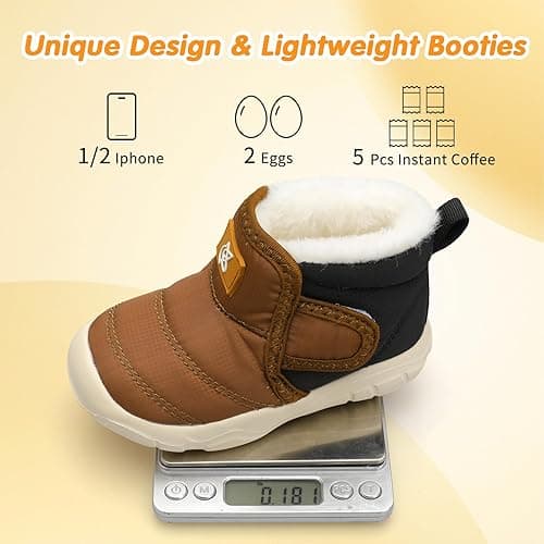 QFH Baby Boys Girls Winter Warm Shoes Cozy Fleece Snow Boots Toddler Non-Slip Walking Shoes Infant Outdoor Water Resistance Faux Fur Booties - 2-2.5 Years Toddler - Black Brown thumbnail 6