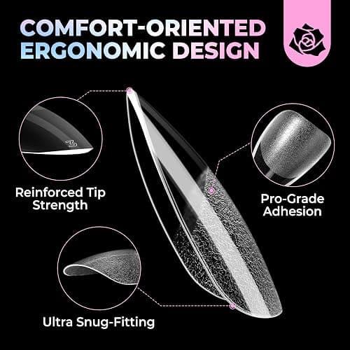 UNA GELLA Short Almond Gel Nail Tips 15 Sizes 300PCS Pre-Etched Soft Gel Clear Nail Tips Easy DIY Salon Short Almond Press On Nails Snug Fit Acrylic Fake Tips Extensions Long-Lasting Hold thumbnail 5